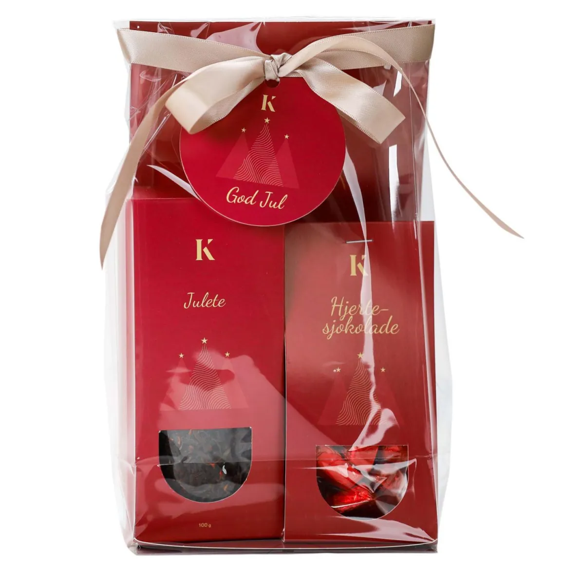 Gavepakke Julete og hjertesjokolade rød