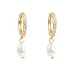 Glitrende hoops med perle, Gull