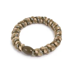 Hårstrikk, chenille, oliven, gull