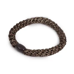 Hårstrikk Glitter sort/gull m/sort perle