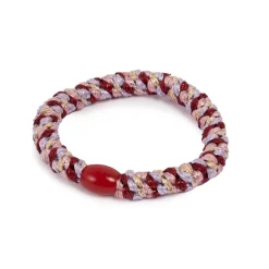 Hårstrikk, tuttifrutti, rød, lilla, gull