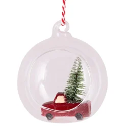 Julekule Bil i glasskule rød