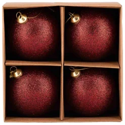 Julekule glitter 4 pack rød