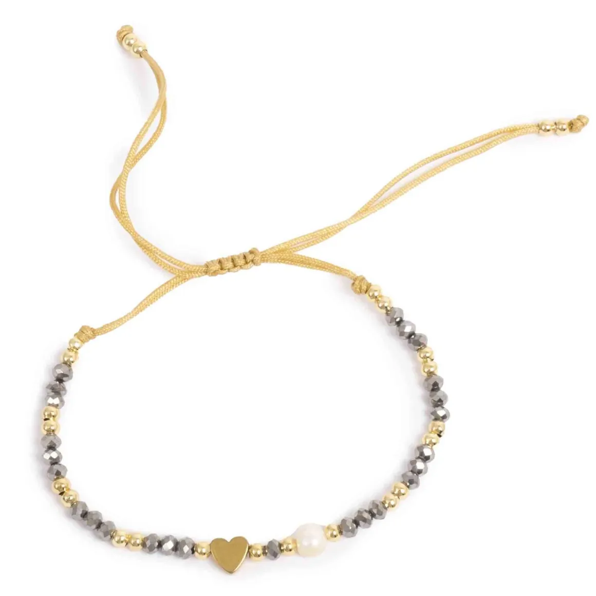 Knytearmbånd, glitrende grå med perle