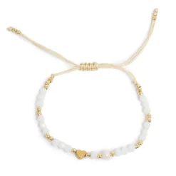 Knytearmbånd, hvite beads med hjerte