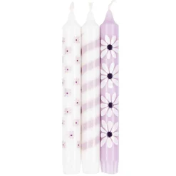 Kronelys 100% stearin 3 pk, Blomst lilla