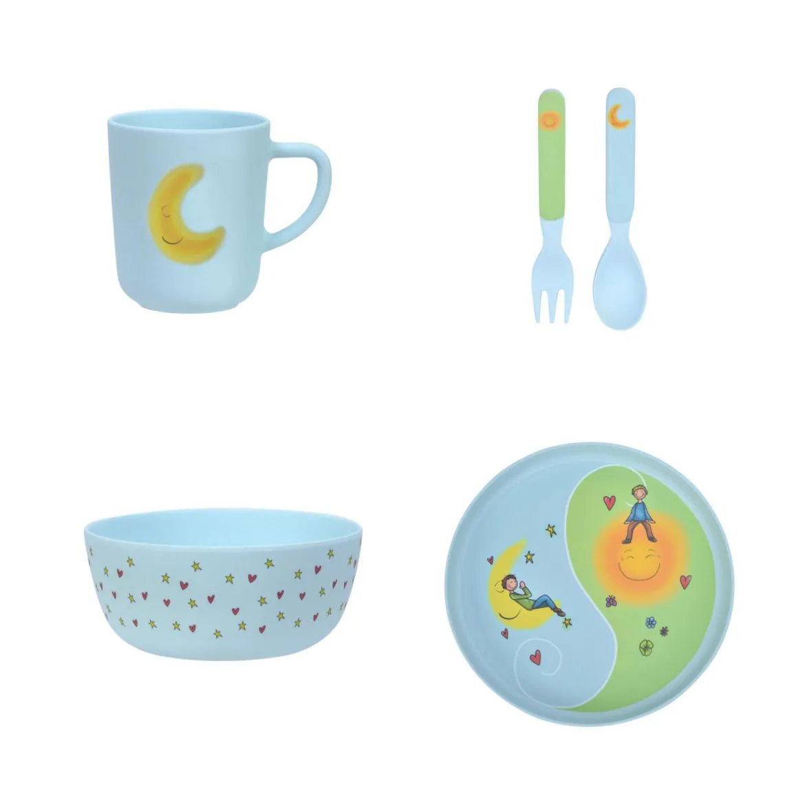 Lykketegning - God morgen/ God natt Barnesett 35 cl blå