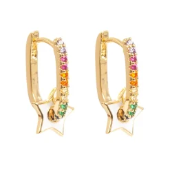 Ovale øreringer med stjerne og multifargede krystaller