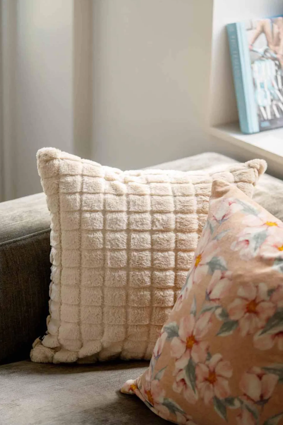 Putetrekk Faux fur ruter 48x48cm