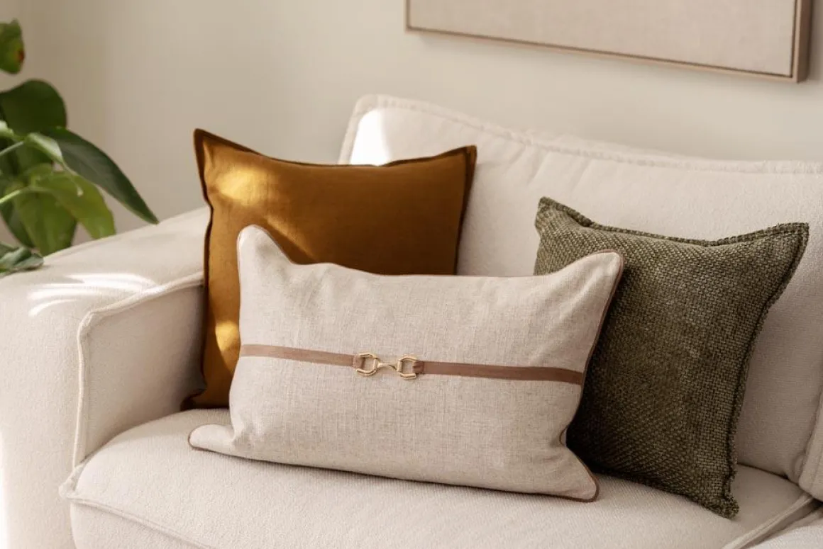 Putetrekk Herringbone 48x48cm sennep