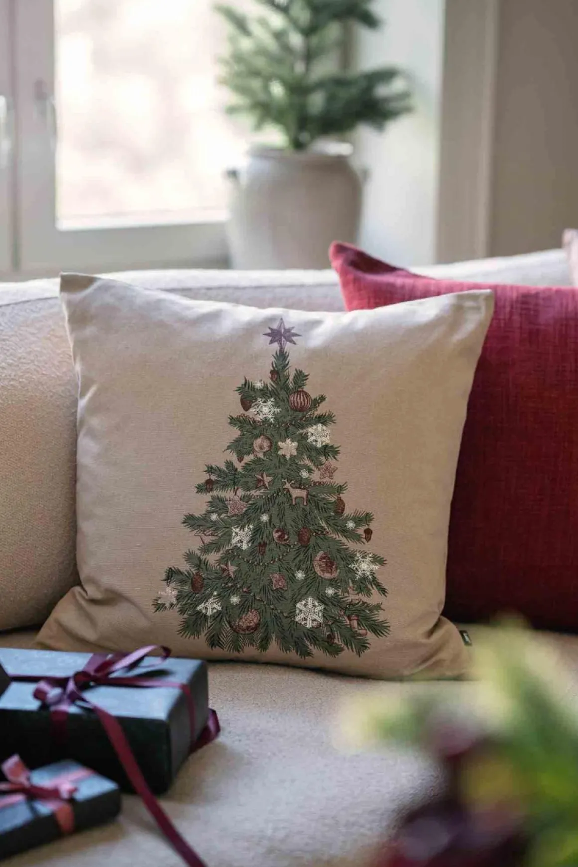 Putetrekk Nostalgisk tre 48x48 cm