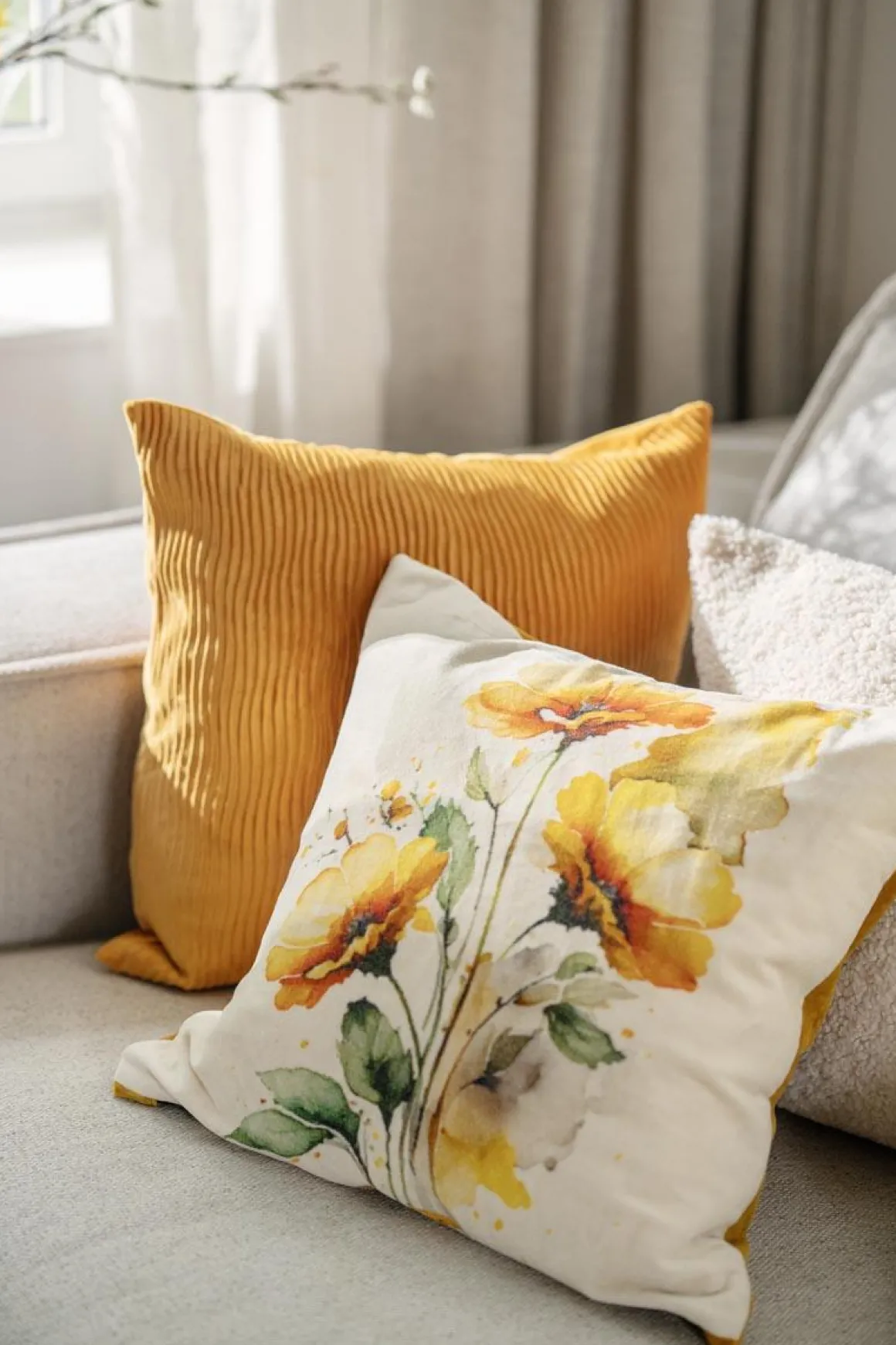 Putetrekk Waves 48x48 cm oker