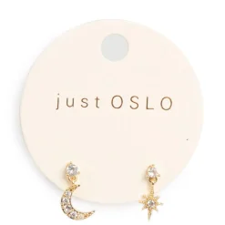 Øreringer med måne/stjerne og krystaller, gull