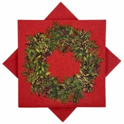 Serviett Julekrans rød