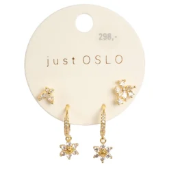 Sett med 4 øredobber, blomster, Gull