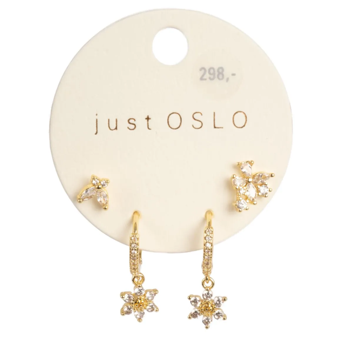 Sett med 4 øredobber, blomster, Gull