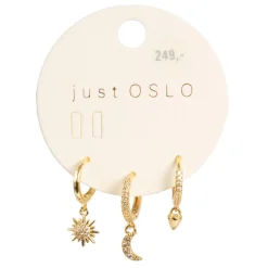 Sett med 3 øredobber, måne, Gull