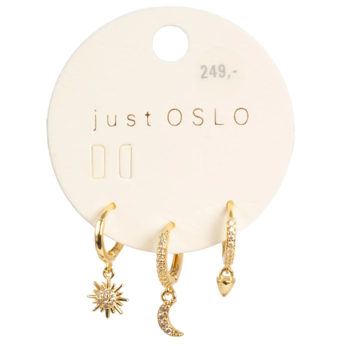 Sett med 3 øredobber, måne, Gull