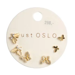 Sett med 6 øredobber, sommerfugler, Gull