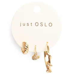 Sett med 3 ulike øredobber, snake, Gull
