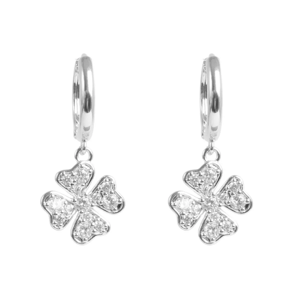 Små øreringer, firkløver, Sølv