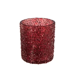 Telysholder Glitter 8 cm rød