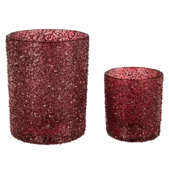 Telysholder Glitter 8 cm rød